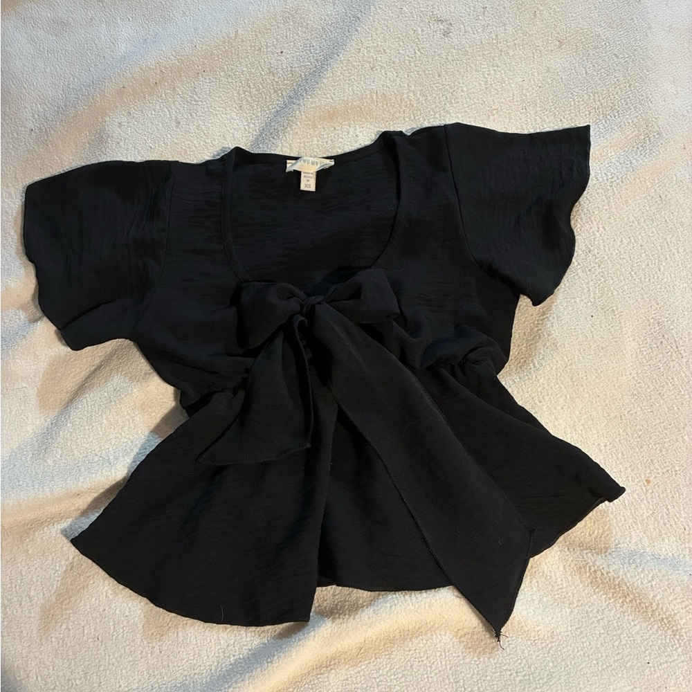 Black Blouse with Bow Accent